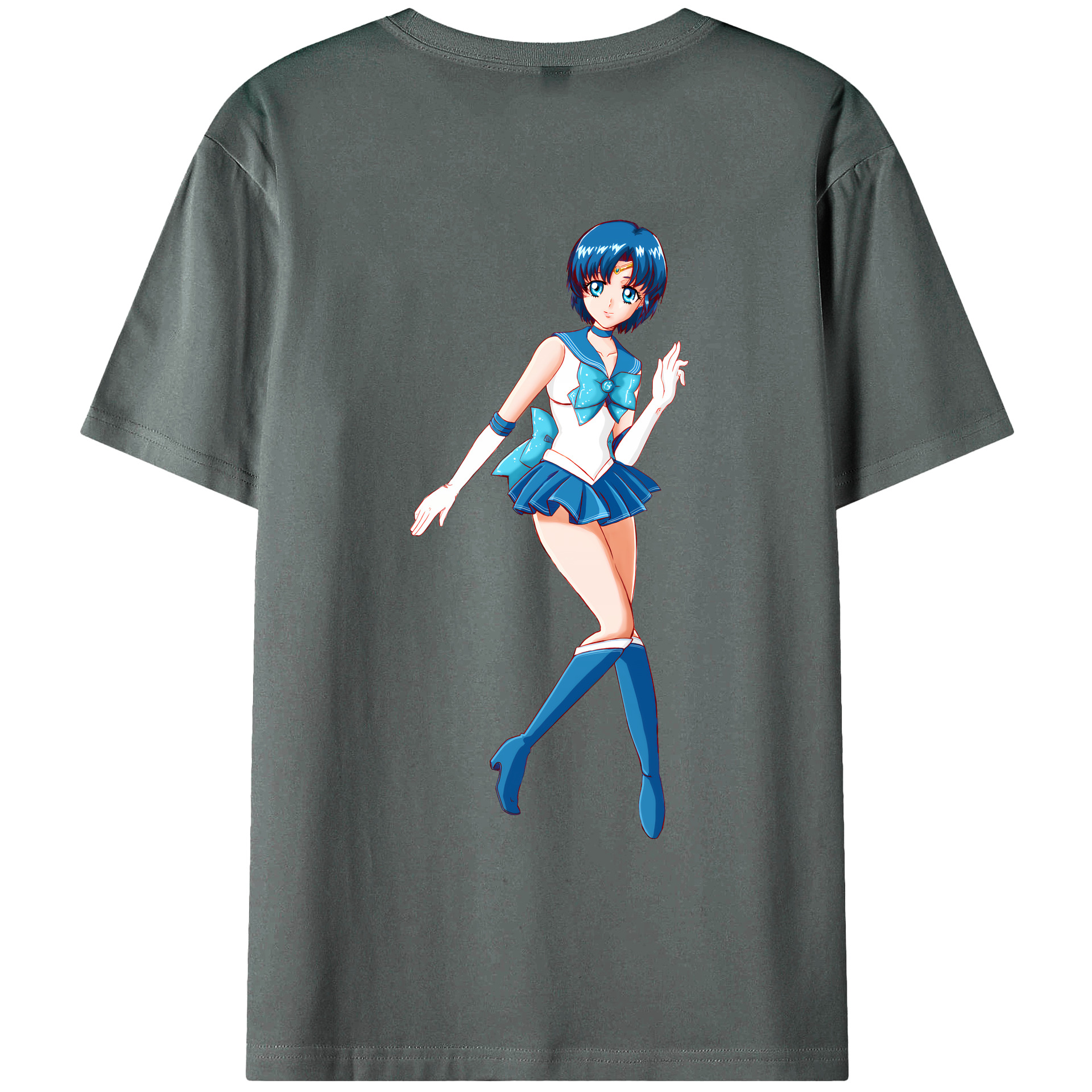 （画像用） 美少女戦士セーラームーン 水野 亜美 みずの あみ Sailor Moon Mizuno Ami 綿100％ メンズ半袖Tシャツ（バックプリント） 通気性